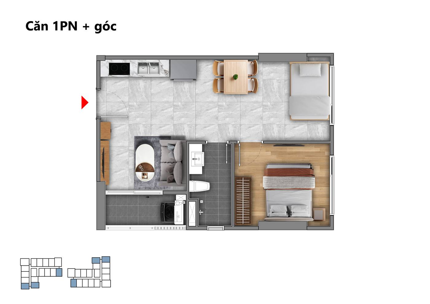 Mặt bằng căn hộ 1PN + góc Fenica